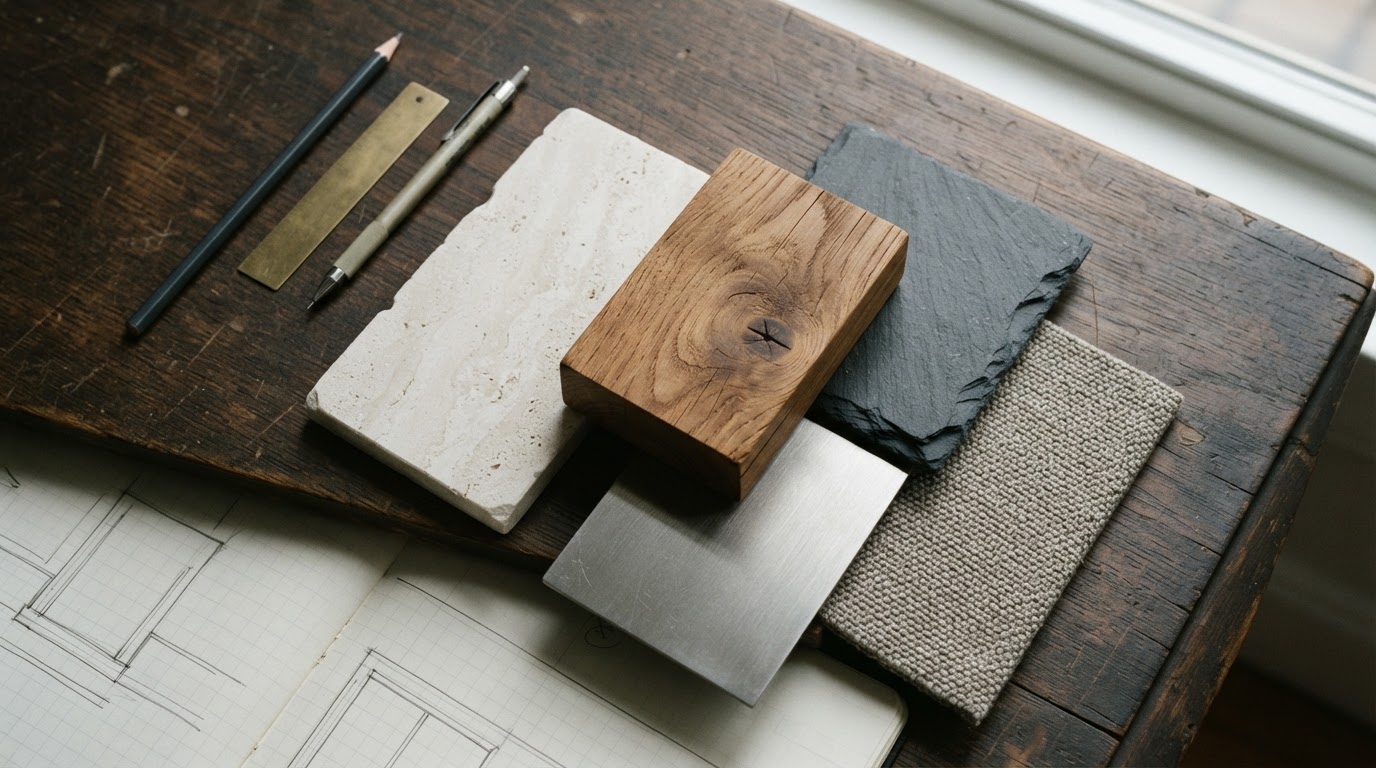 Natural stone, hardwood timber and curated samples